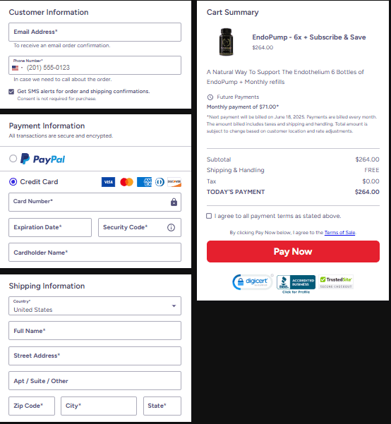 Endo Pump Checkout Page